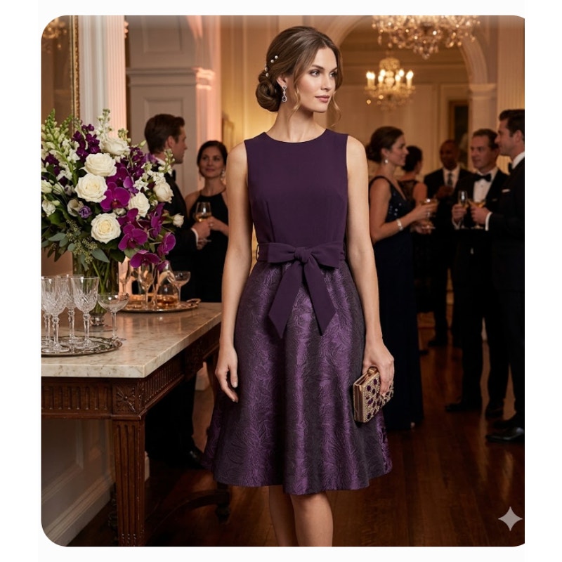 Lauren Ralph Lauren Bow Jacquard Dress Sleeveless Scoop Neck Purple Size 4