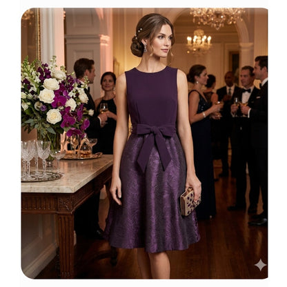 Lauren Ralph Lauren Bow Jacquard Dress Sleeveless Scoop Neck Purple Size 4