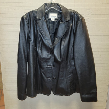 EAST 5TH Vintage Black Leather Jacket Coat Size Large Lined Pockets 3 Button