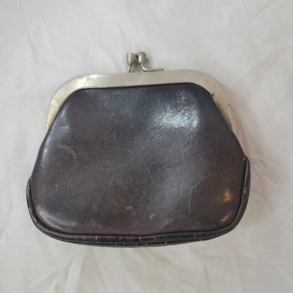 Antique Victorian leather change purse silver Metal kiss lock side