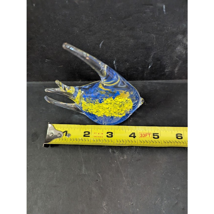 Vintage Murano Style Art Glass Yellow Blue Fish Figurine Paperweight