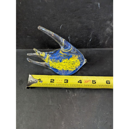 Vintage Murano Style Art Glass Yellow Blue Fish Figurine Paperweight