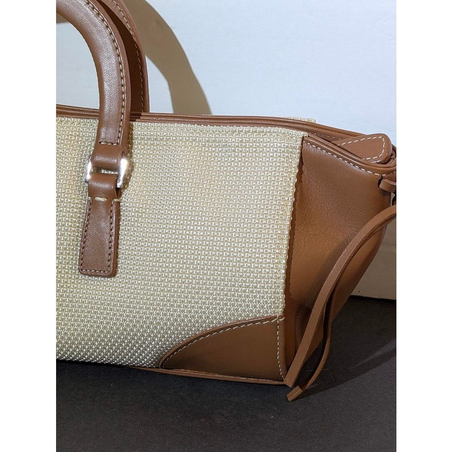 Antonio Melani Ivory Mesh Brown Faux Leather Long Satchel Handbag NWOT Y2K