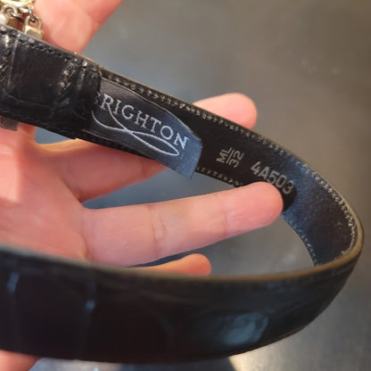 Brighton Black Leather Belt Silver Buckle Charms Western Boho Women Size 32 M/L