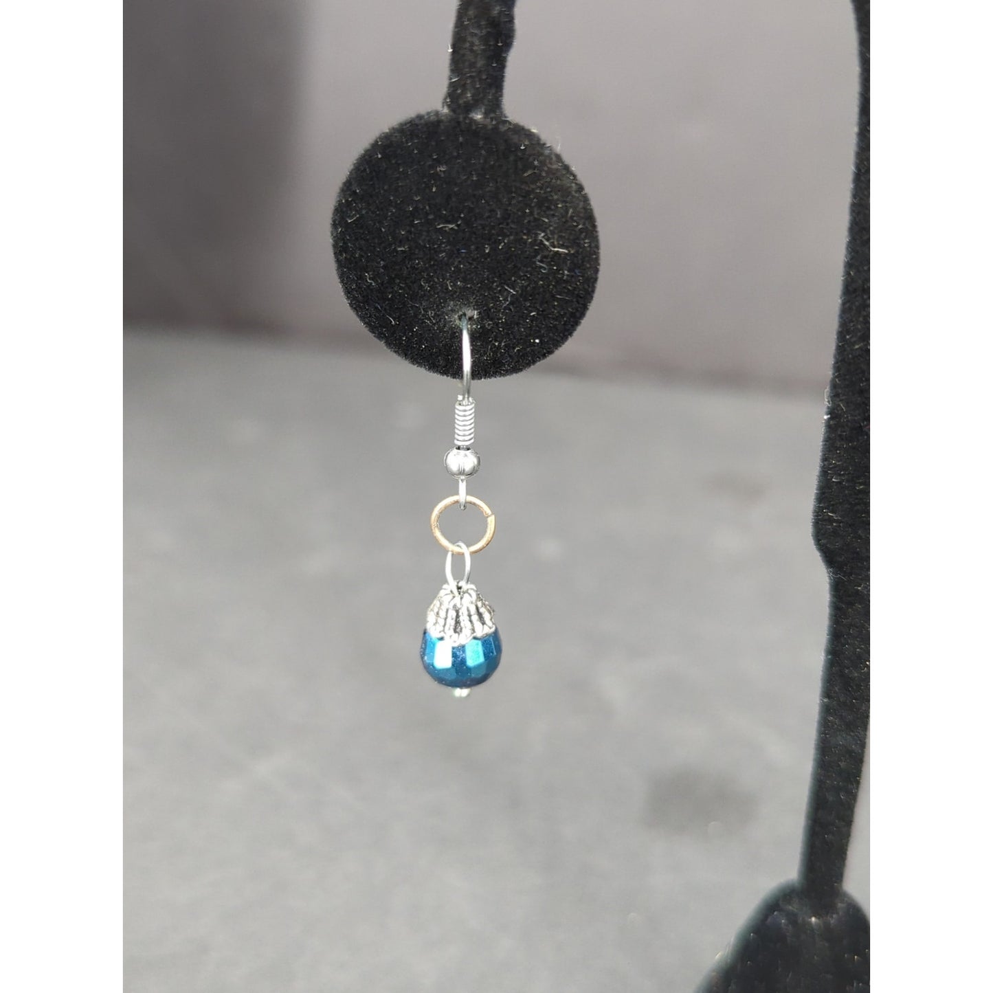 Vintage Silver Tone Blue Bead Dangle Earrings Boho Y2K Aesthetic Fashion