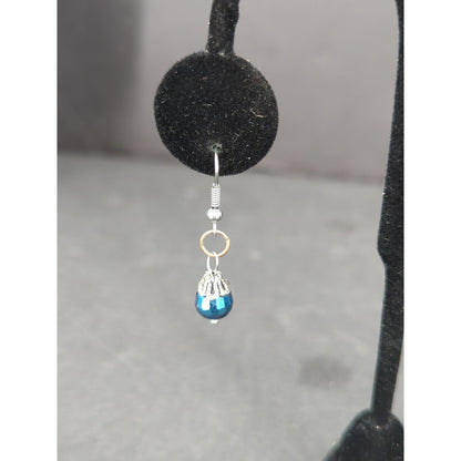 Vintage Silver Tone Blue Bead Dangle Earrings Boho Y2K Aesthetic Fashion