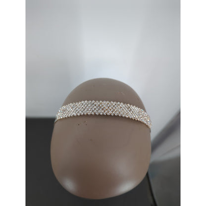 Silver Tone Rhinestone Flat Headband 7 Row Crystal Bridal Hair Accessory