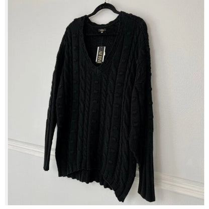 AFRM Sweater Women's Size M/L Black Pullover Cable-Knit V-Neck Oversize NWT gotH