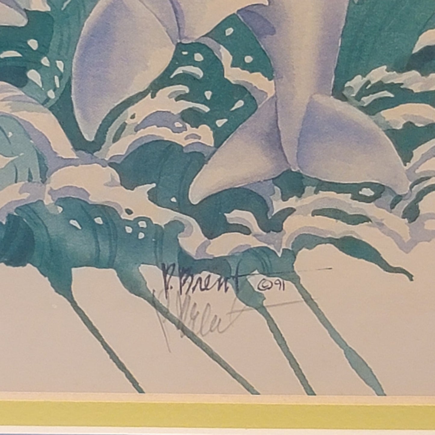 Pod of Dolphins by Paul Brent Original Signed Lithograph Framed Under Glass 1991