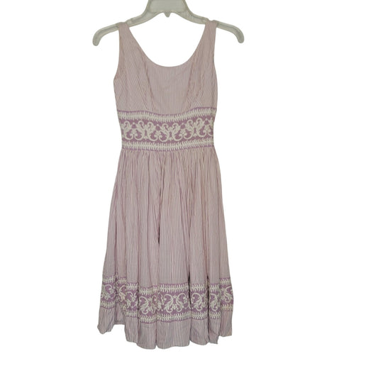 Vintage Purple White Small/XS sleeveless 50's Dress Striped Embroidery Fit Flare