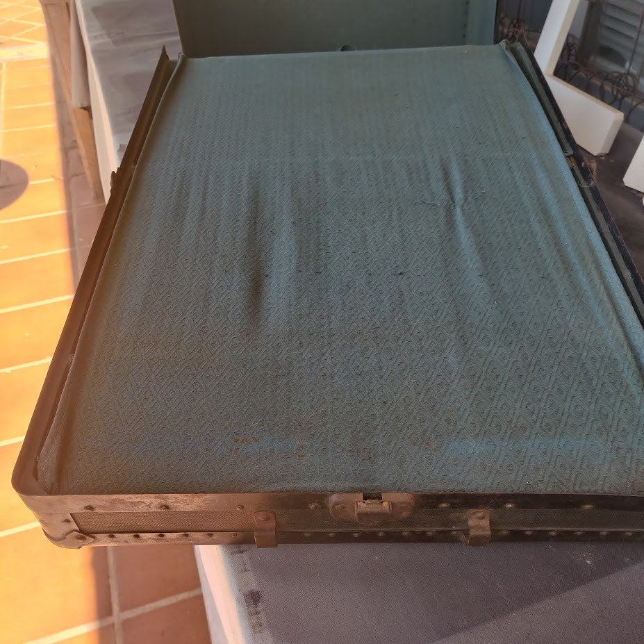 Vintage Industrial Steamer Trunk Wardrobe Antique Luggage Mid-Century Military