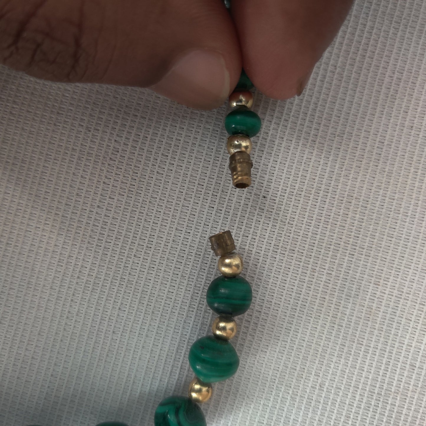 Vintage Genuine Malachite Natural Green Banded Agate Bead Necklace 24 Inch