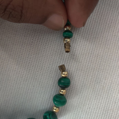 Vintage Genuine Malachite Natural Green Banded Agate Bead Necklace 24 Inch