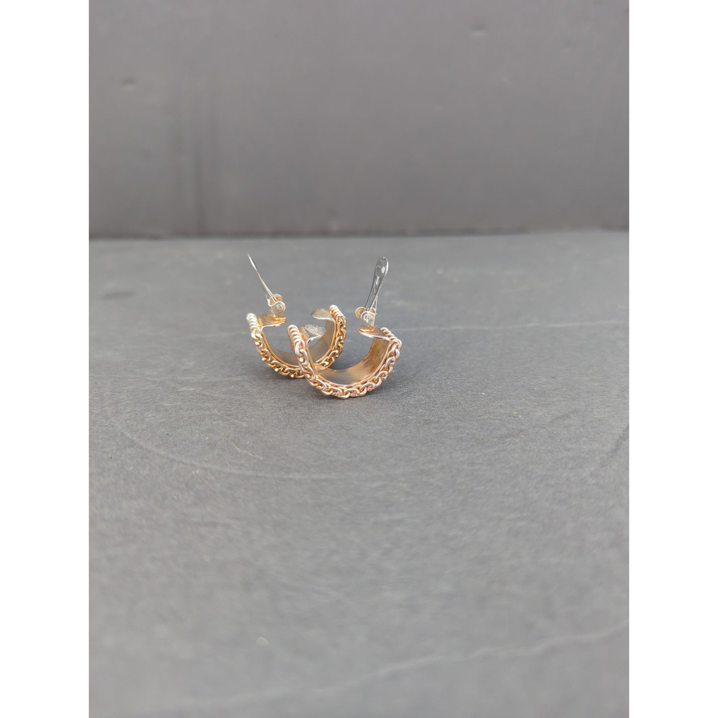 Vintage Gold Tone Woven Chain Textured Half Hoop Clip On Earrings MCM classice
