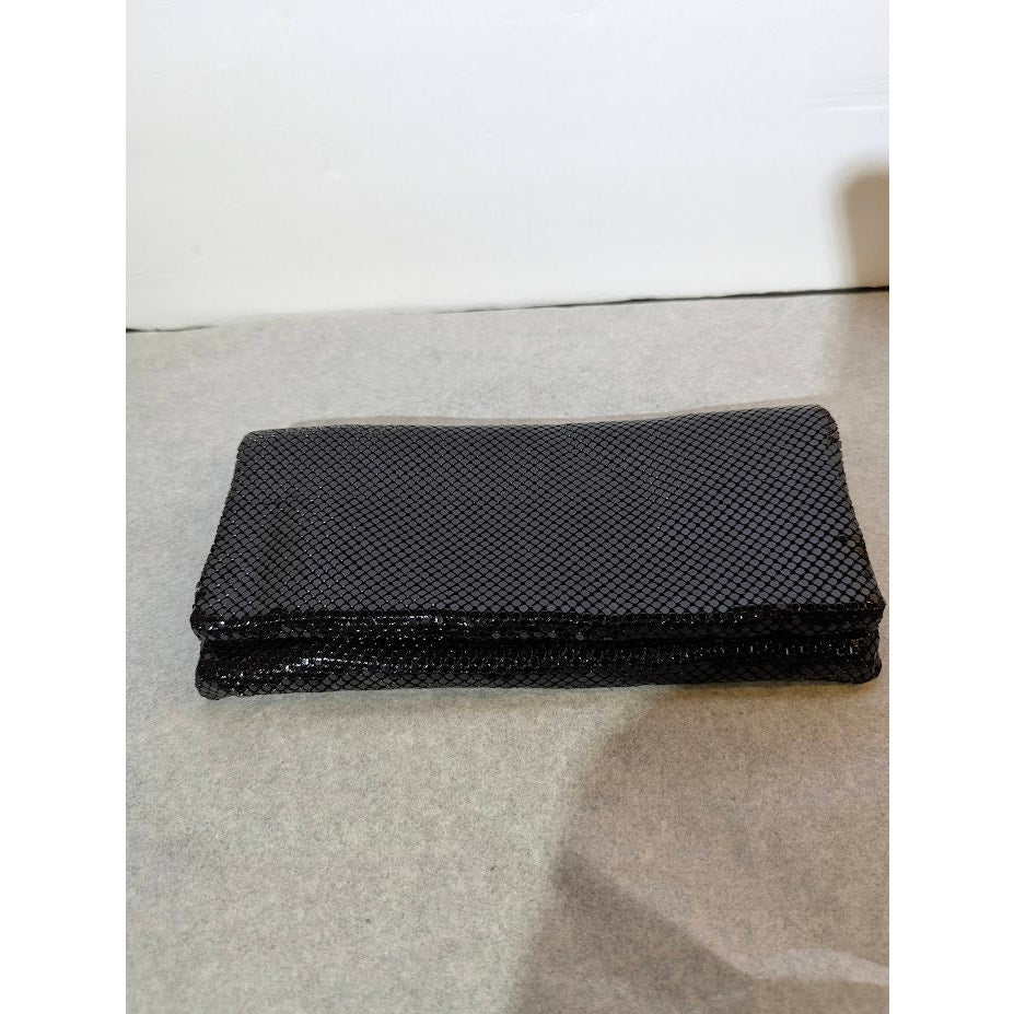 Vintage La Regale Black Metal Mesh Folding Envelope Clutch Zipper Tab Missing
