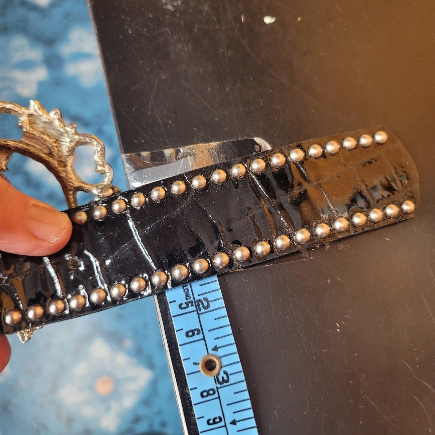 LeatherRock Genuine Leather Black Belt Silver Buckle Large 36 Studded Cross