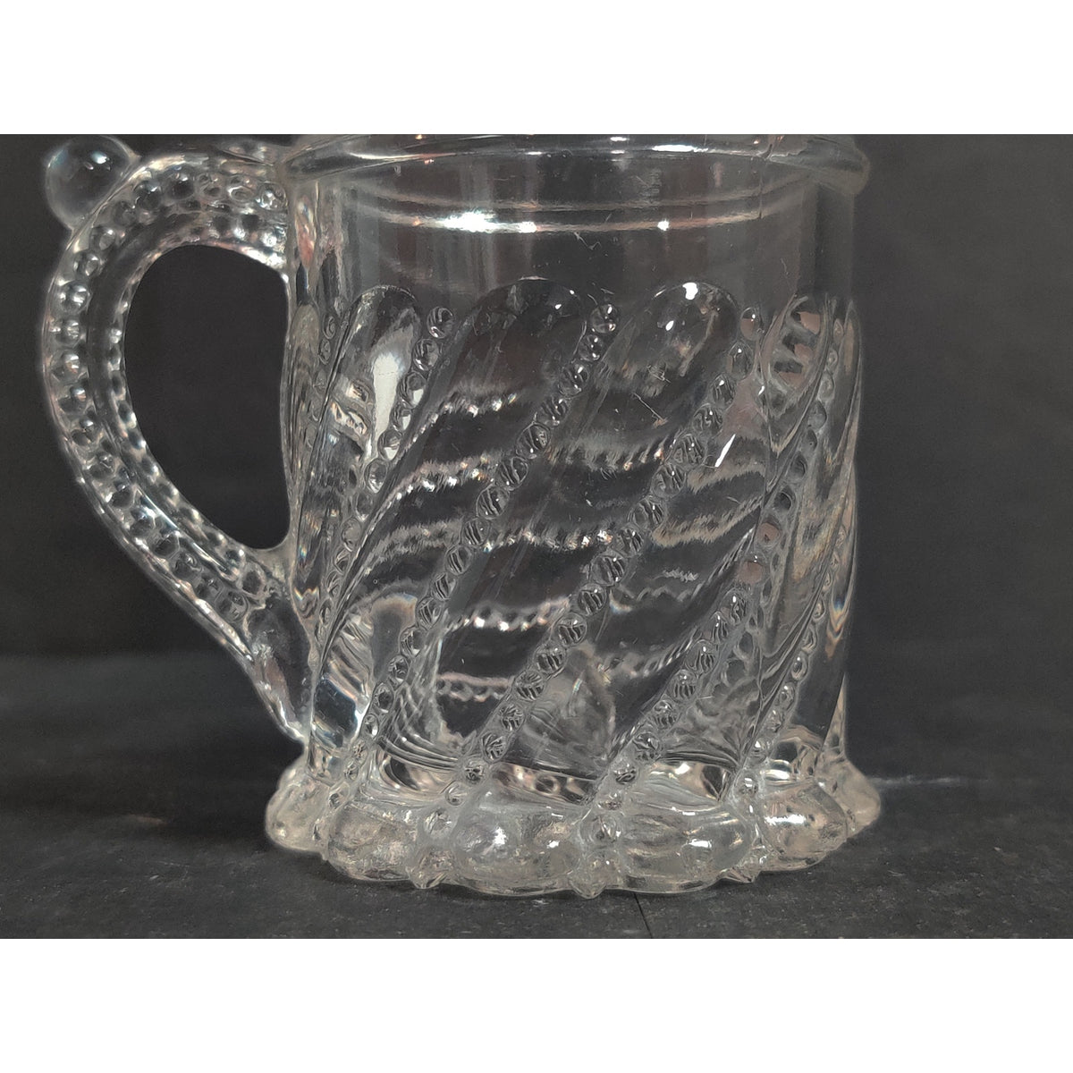 Vintage Clear Pressed Glass Miniature Mug Stein Wheat Pattern Footed