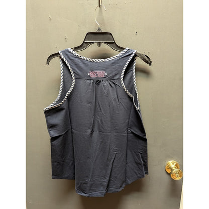 Southern Girl Prep NEW Sleeveless tank Shirt Cotton XL CASUAL dark blue plaid