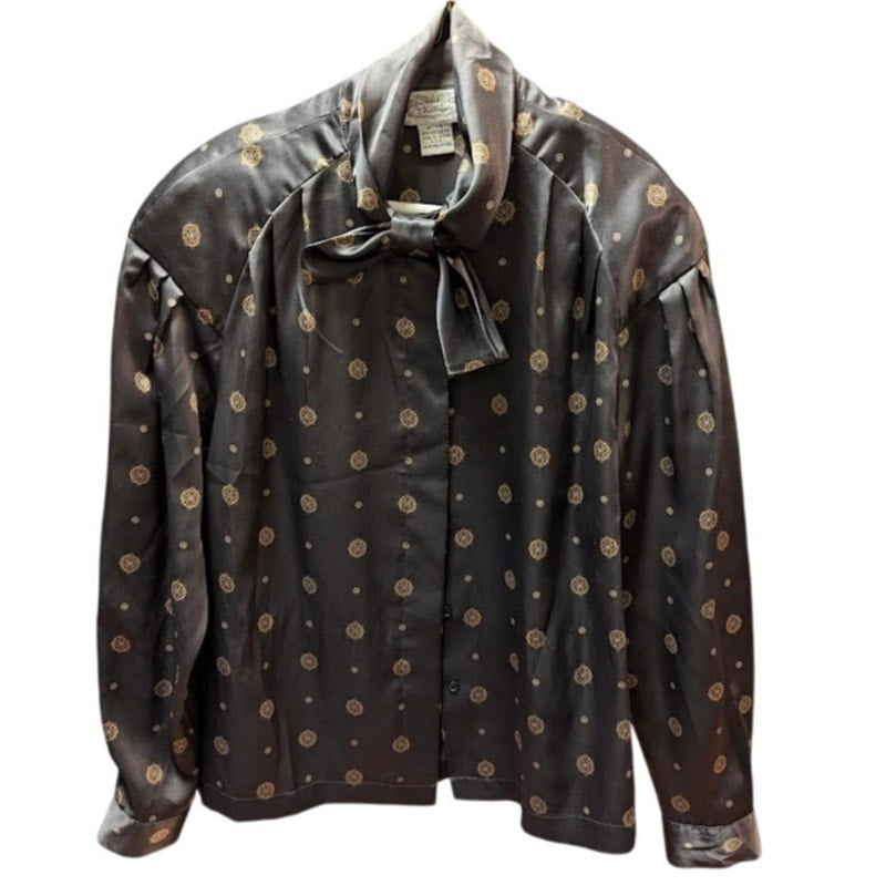 The Villager Vintage Size Large bowtie neck button up long sleeve blouse glam