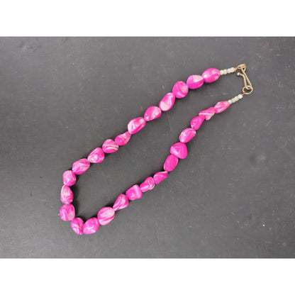 Vintage Hot Pink Mother of Pearl Shell Nugget Bead Necklace Y2K Boho Chic