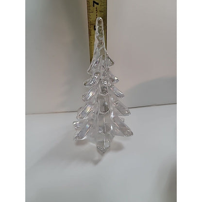 Vintage Silvestri Clear Opalescent Crystal Art Glass Christmas Pine Tree Figure