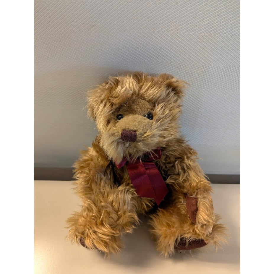 Vintage Russ Berrie "Gregory" Teddy Bear Scruffy Brown Plush with Red Bow