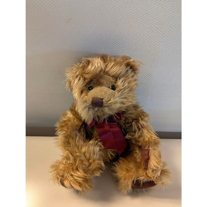 Vintage Russ Berrie "Gregory" Teddy Bear Scruffy Brown Plush with Red Bow