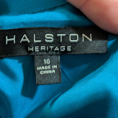Halston Heritage Turquoise Blue Sleeveless Layered Tie-Neck Maxi Gown Dress 16