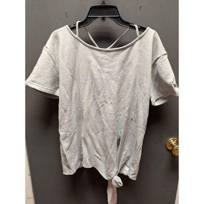 SOUTHERN GIRL PREP light marled gray sweatshirt short sleeve tie front crassback