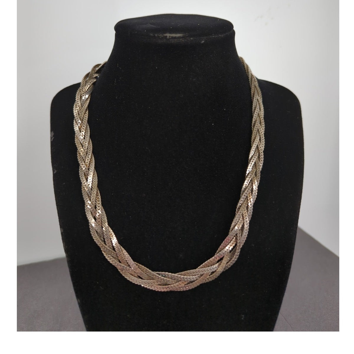 Vintage 80s Mixed Metal Braided Necklace Gold Silver Two Tone 18" Chain Glambot