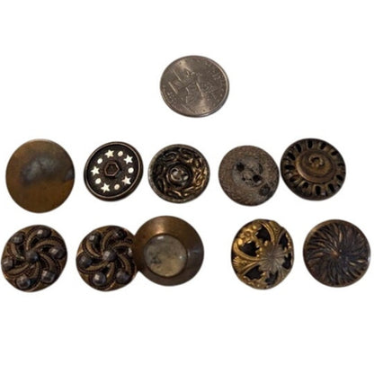 LOT of 10 Antique Vintage Victorian Brass Mixed Materials Buttons ESTATE FIND