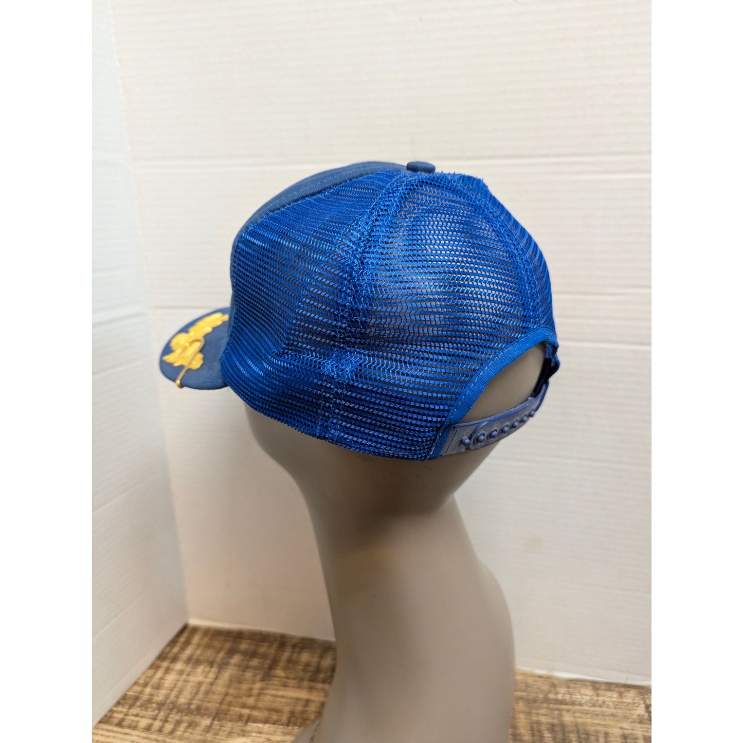 Vintage Lazer Lures Blue Gold Mesh Trucker Snapback Baseball Cap Hat Y2K