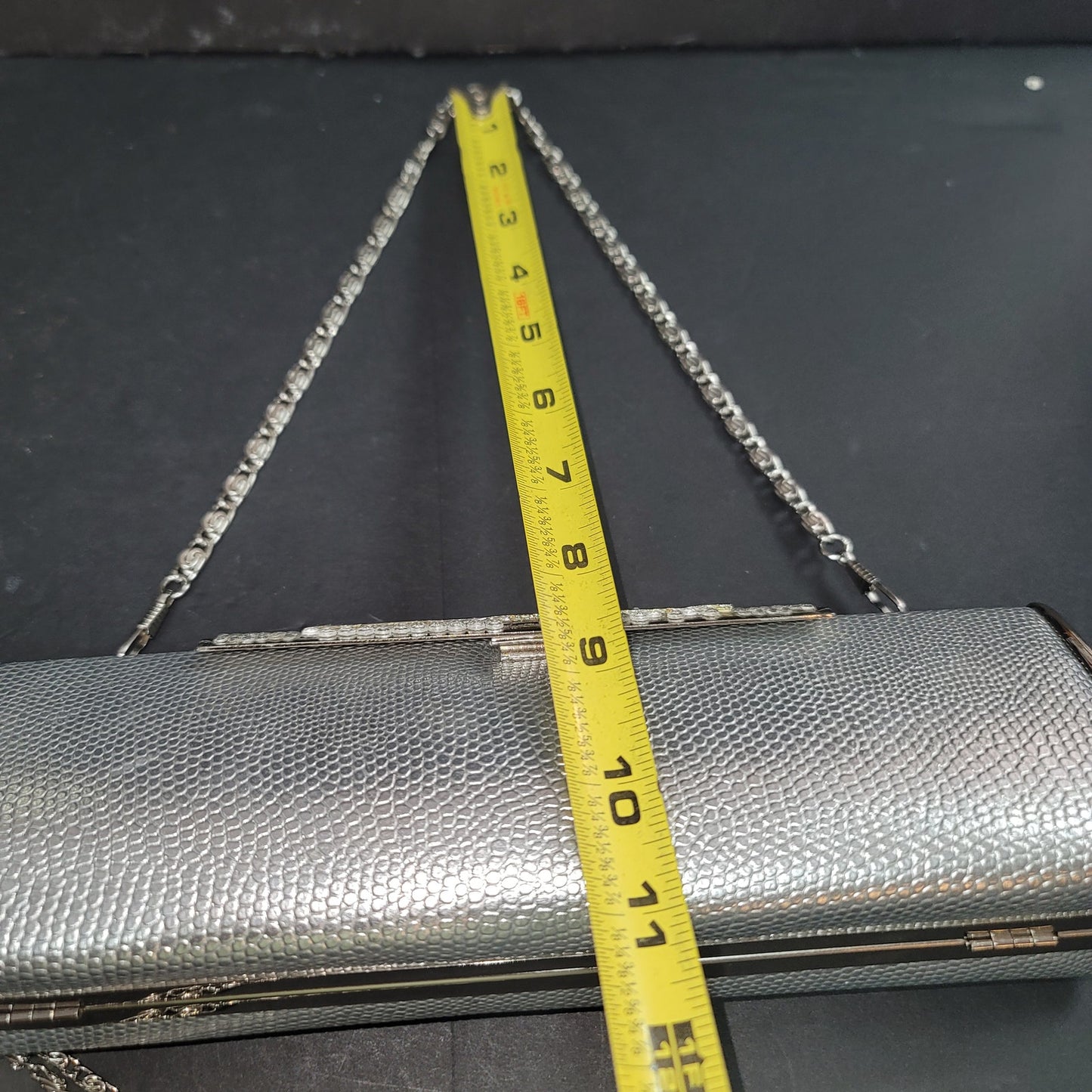 Silver evening bag clutch shoulder crossbody Purse narrow snap closure crystal