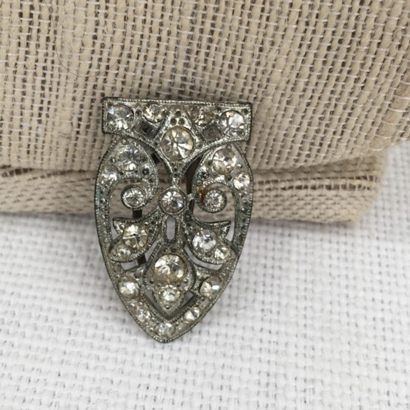 Vintage Art Deco Style Fur Clip with White Rhinestones, Statement Jewelry
