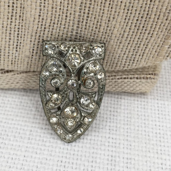 Vintage Art Deco Style Fur Clip with White Rhinestones, Statement Jewelry