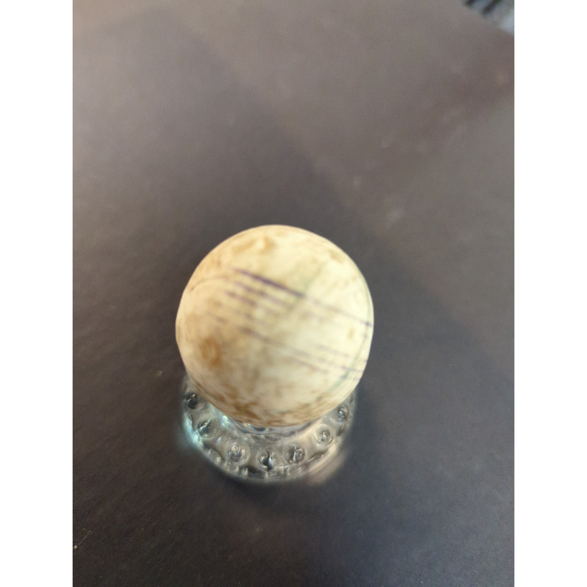 Antique Clay Marble Hand Rolled 1 1/2" LINED CHINA bANDED blue green TOE KNOCKER