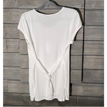 H by Halston White Top crepe layered front tie back detail Medium career casual