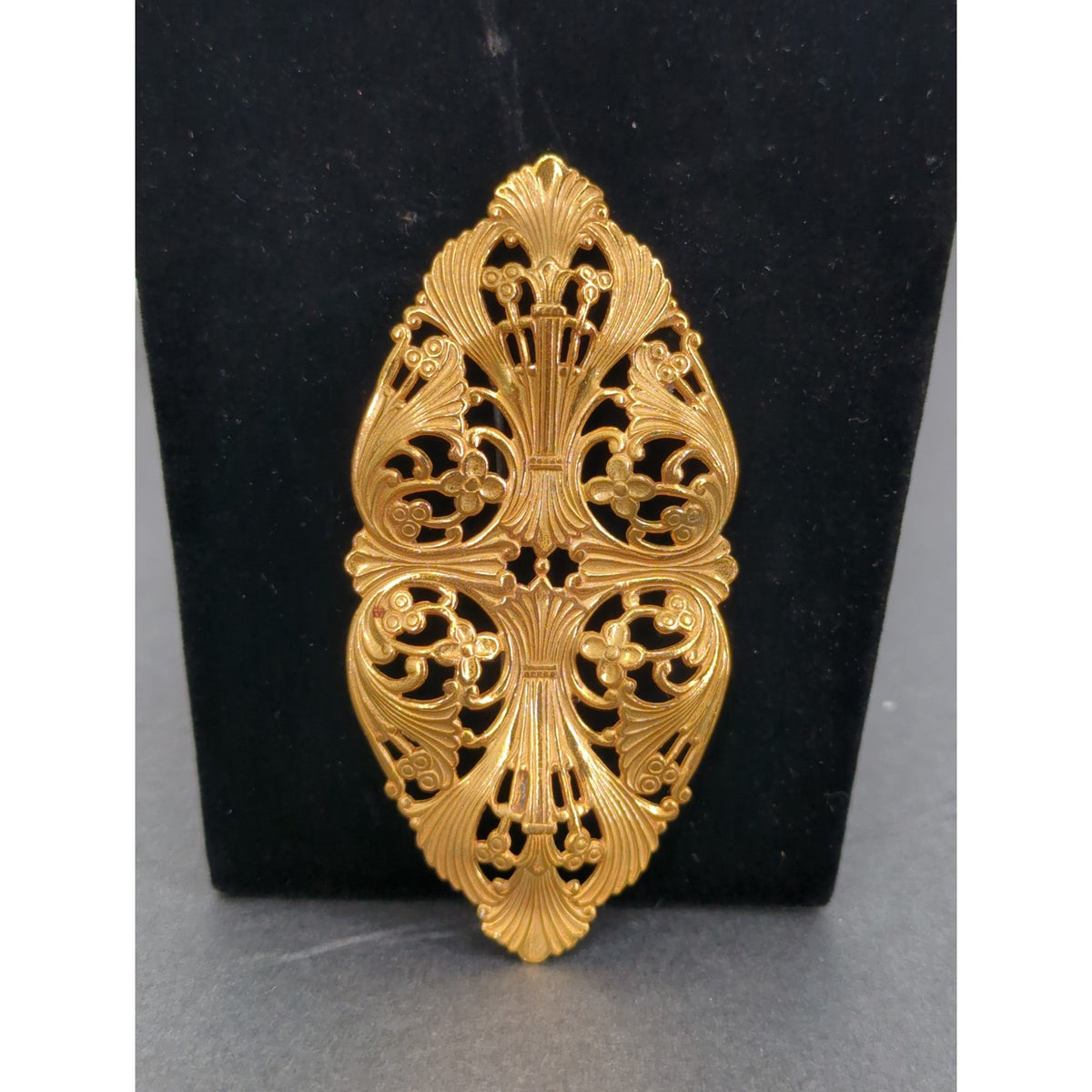 Vintage Gold Filigree Brooch Pin 3.5" Hollywood Regency Coquette Romance