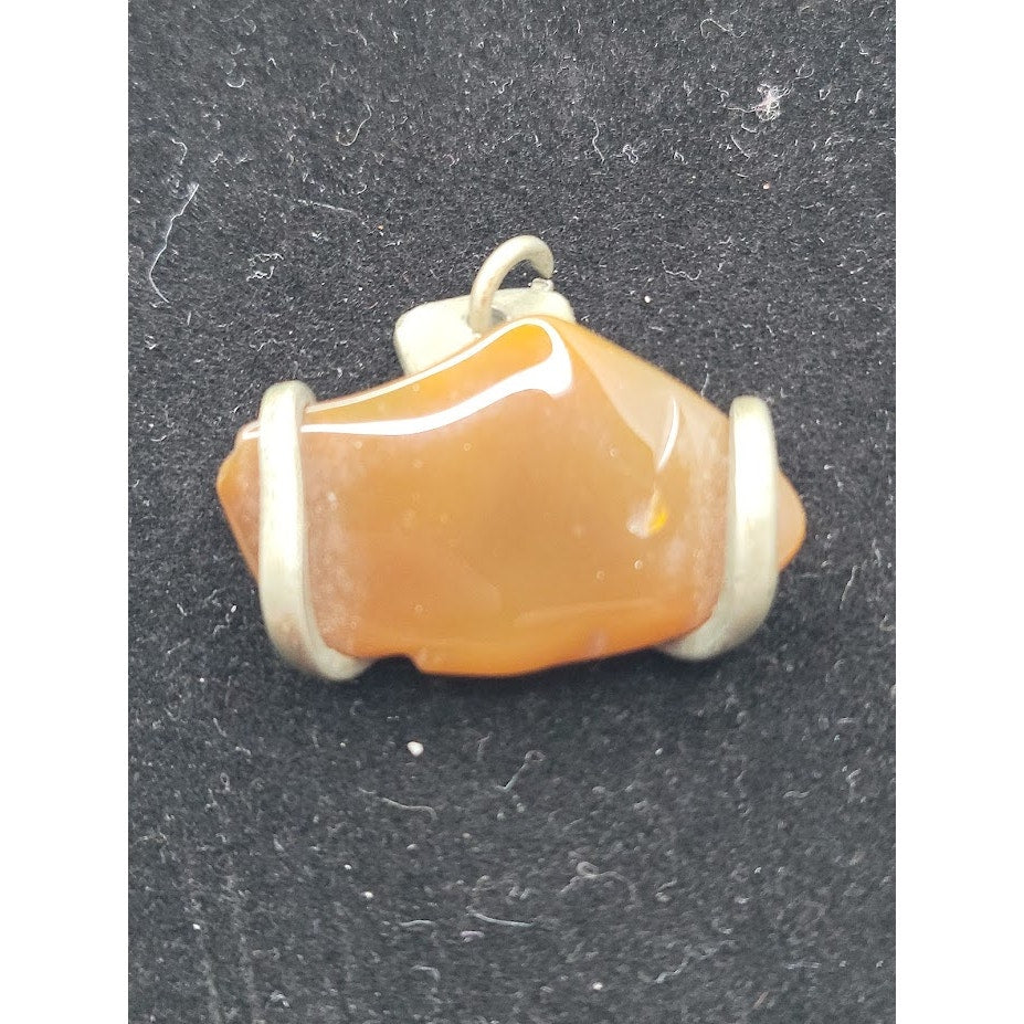 Vintage Artisan Carnelian Agate Slab Pendant Bohemian Raw Stone Earthy Aesthetic