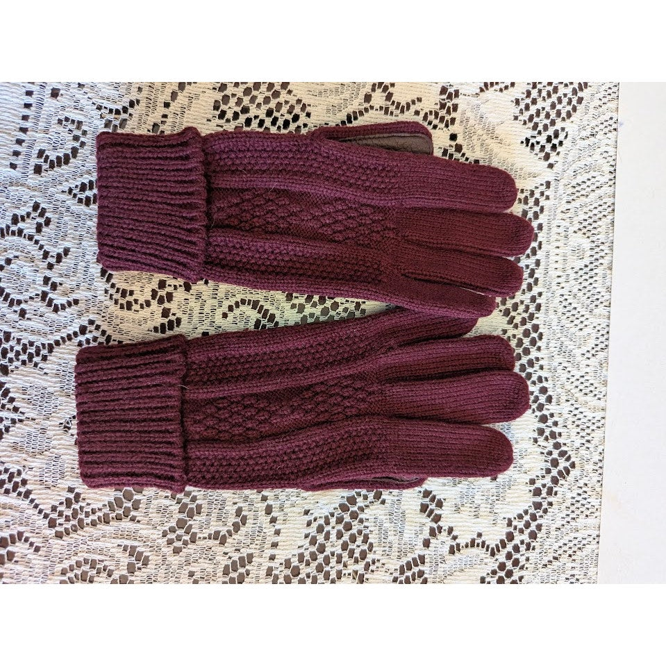 Vintage Aris Plum Knit Leather Palm Gloves Size 6 / 6.5 Small Burgundy One Size