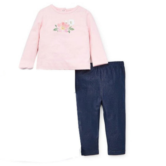 Little Me Floral T-Shirt Long Sleeves Crew Neck Back Snap 18 month & Legging Set