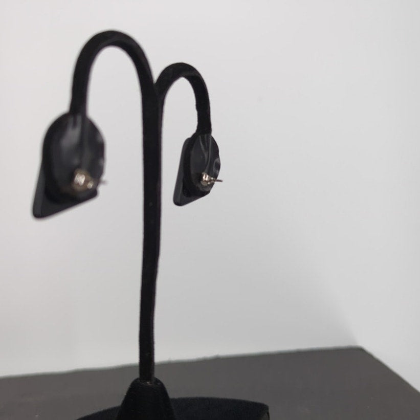 Vintage 1980s Black Geometric Triangle Stud Earrings Beveled Edge Avant-Garde