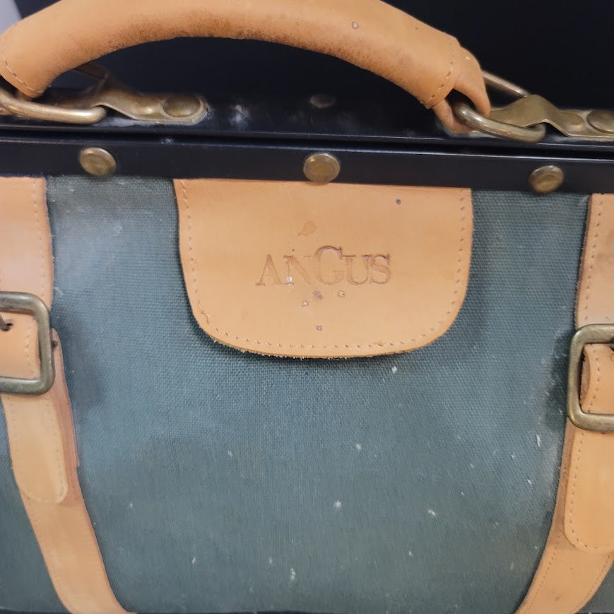 Vintage Angus Teal Green Canvas Leather Doctor Bag Tool CarryAll Travel Satchel