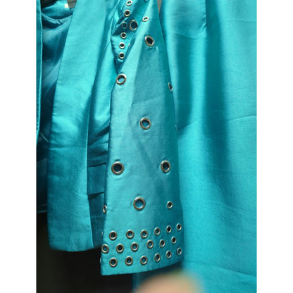 EY Boutique Teal Skirt Suit 16 Turquoise Grommet Edgy Y2K Power Dressing