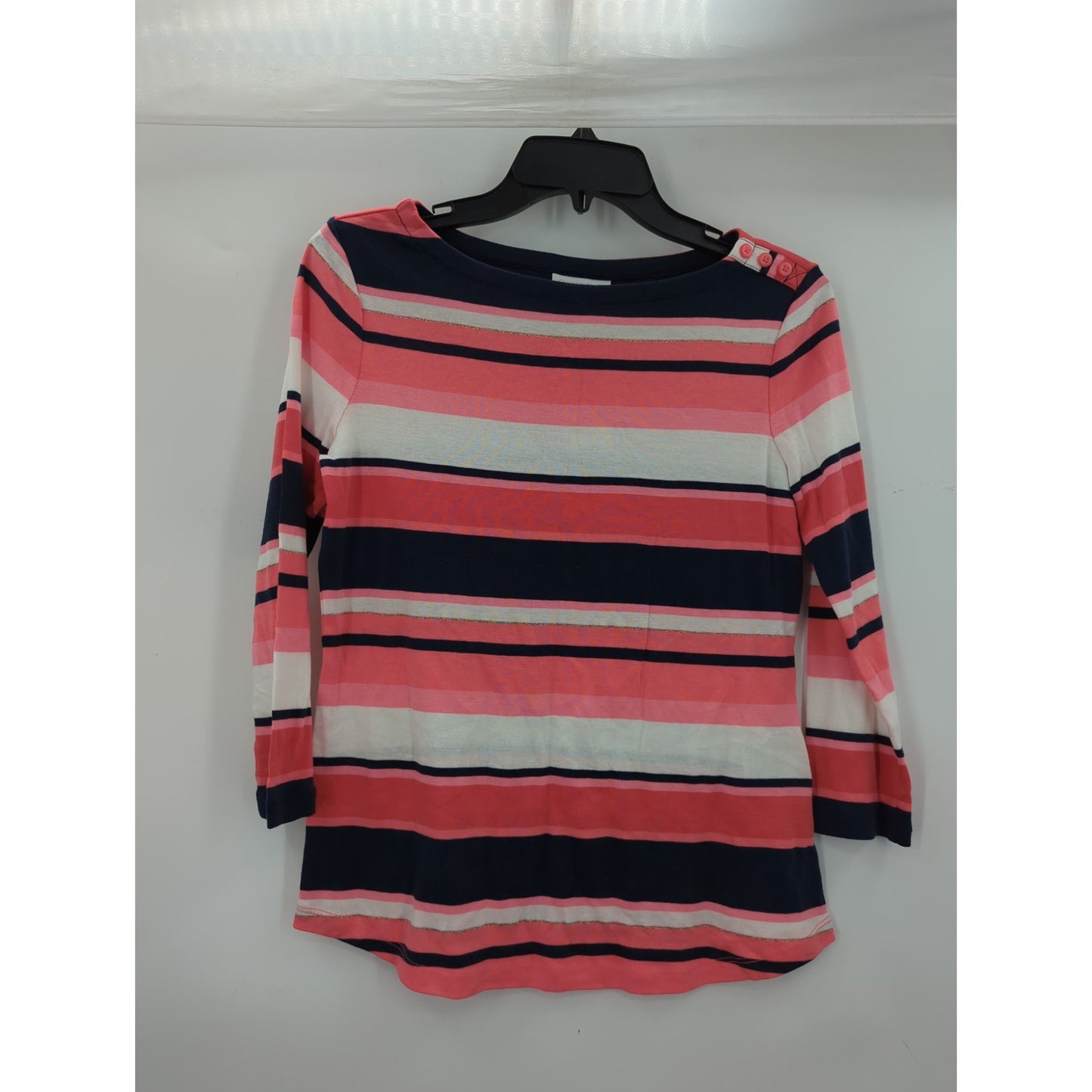 Charter Club Multi-Color Striped 3/4 Sleeve Top Size Petite Small
