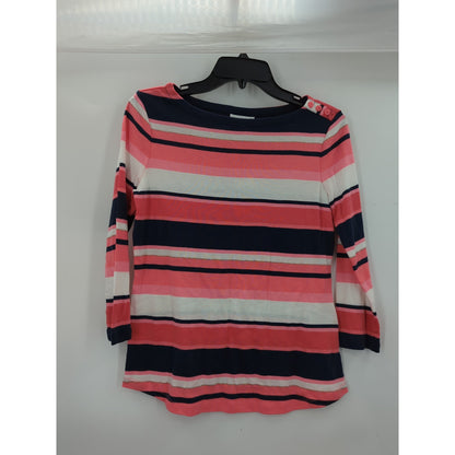 Charter Club Multi-Color Striped 3/4 Sleeve Top Size Petite Small