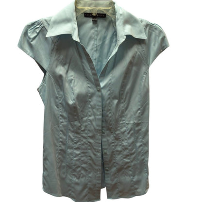 Antonio Melani Cap Sleeve Button Up Shirt small Ice Blue Cotton Blend Blouse