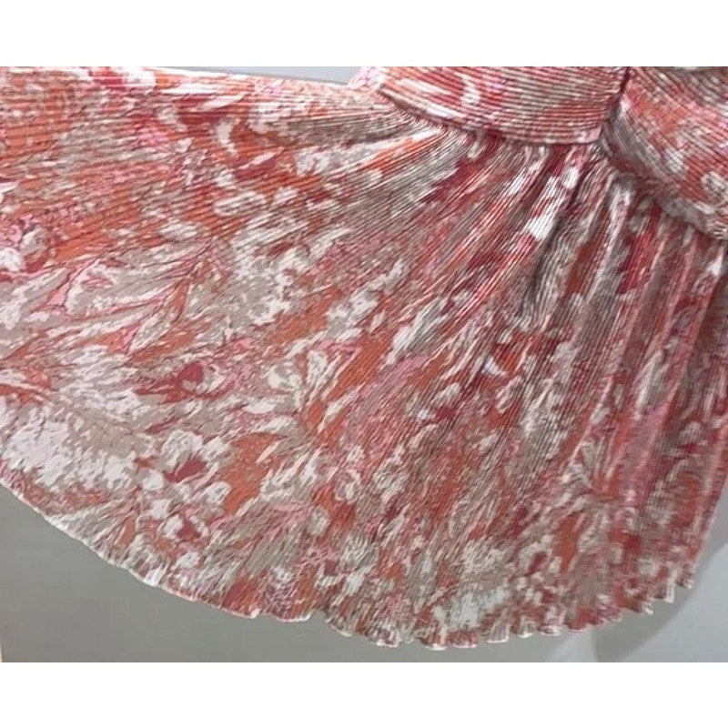 ASTR V-Neck Plisse Wrap Mini Dress Size Small in Coral Floral NWT