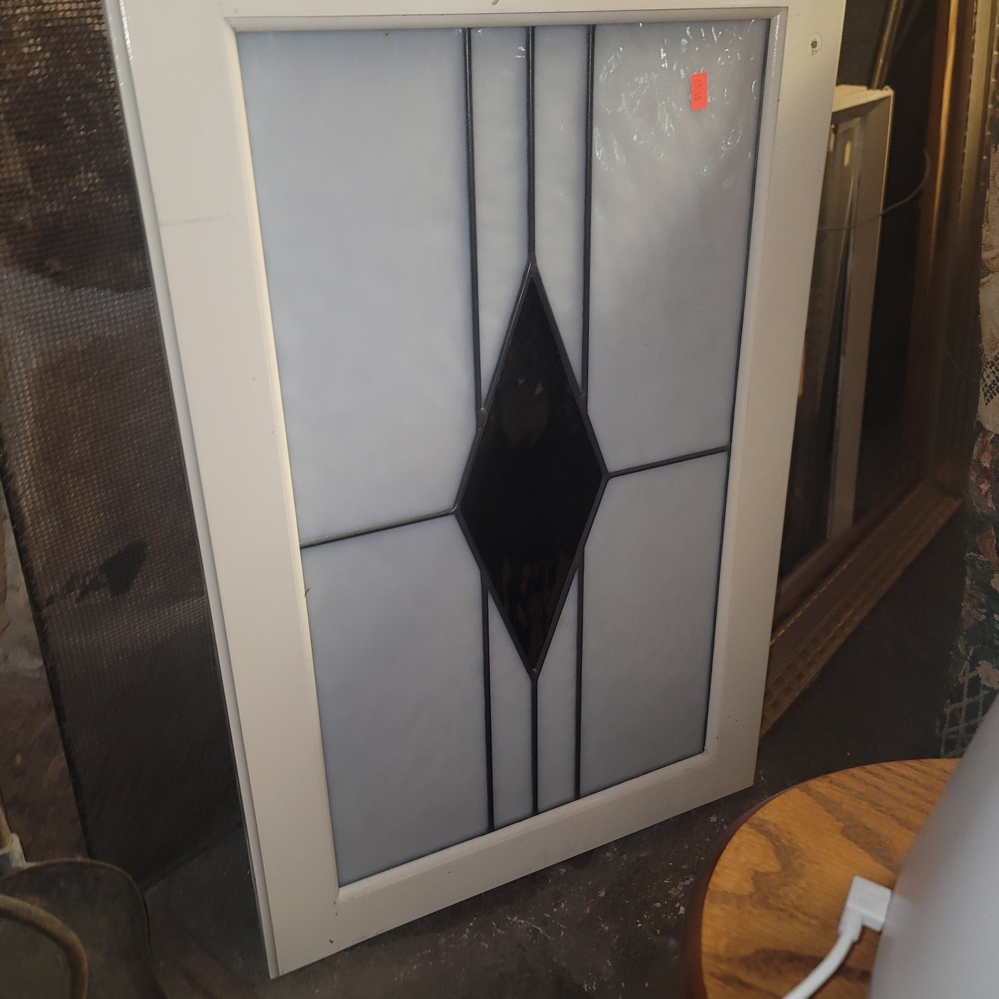 SECONDHAND SANDIES Stained glass Geometric Art Deco black white Diamond Framed