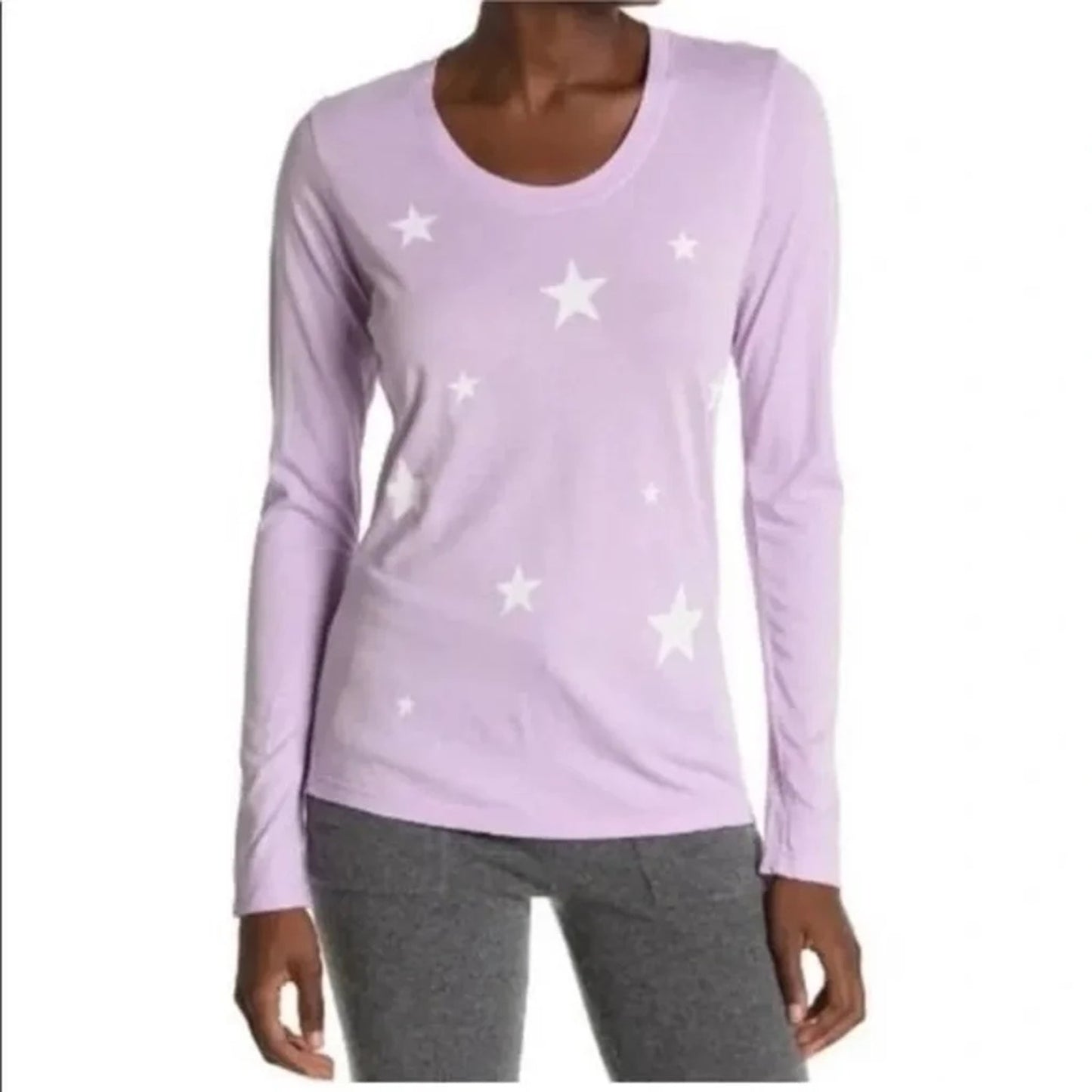 Sundry Women's T-Shirt Top Size 3 / Large Lilac Star Print NEW Scoop Neck NEW